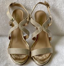 REPORT Stiletto Heel Sandals ~ Women Sz 6 ~ Gold Platform ~ Embellished ... - £15.53 GBP