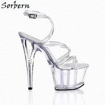 Silver Crystals Clear Pvc Glitter Sandals Heels Gladiator Sandals Runway Shoes W - £151.19 GBP