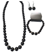 Paparazzi Radiantly Royal Black Beaded CZ Bracelet Necklace + Earrings Set - £11.27 GBP