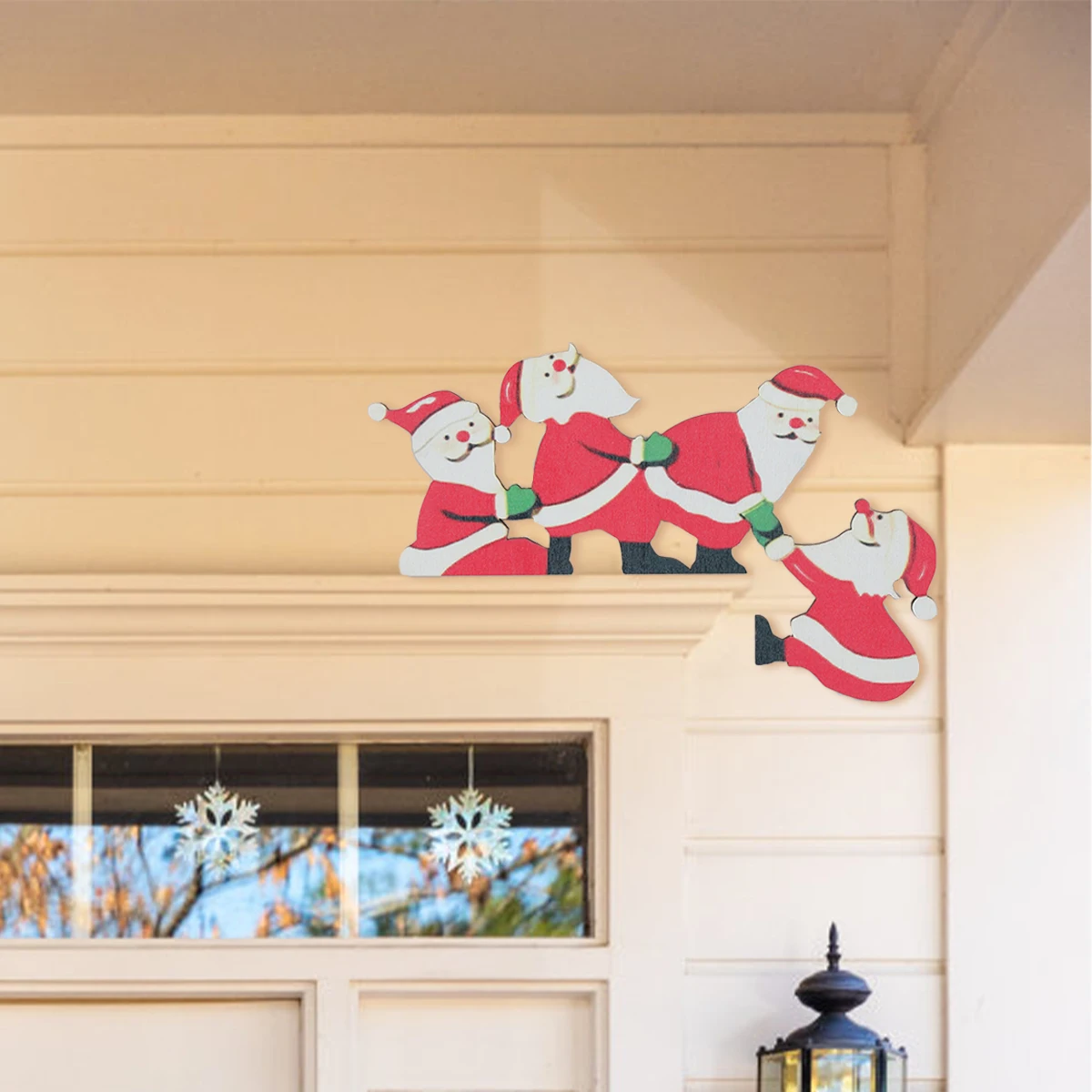 House Home Christmas Door Frame Decoration Santa Claus Elk Wooden Christmas Deco - £20.29 GBP