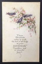 These Bluebirds Come To Wish Birthday Happiness Antique PC Birds Flowers Branch - £3.92 GBP