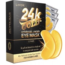 24K Gold 12 pairs hydrogel under eye masks, Detoxify, Re-energize, De-puff - NEW - £8.42 GBP