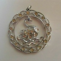 Vintage Sarah Coventry Unsigned Rhinestone Silver-tone Swan Pendant - $9.41