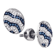 10k White Gold Round Blue Color Enhanced Diamond Cluster Fashion Earrings 1/5 - £270.13 GBP