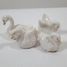 Swan white duck set 4 ceramic bone china ceramic miniature mini figurines birds - £15.98 GBP