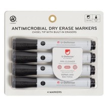 4pk Dry Erase Markers U Defense Antimicrobial Chisel Black - U Brands - £6.44 GBP
