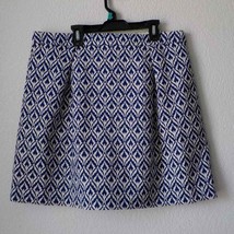 J. Crew Factory Pleated Skirt Women 12 Blue Fully Lined Pockets Ikat Jacquard - £12.46 GBP