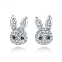 Cubic Zirconia &amp; Silver-Plated Rabbit Stud Earrings - £12.89 GBP