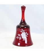 FENTON Art Glass Bell Ruby Red w/ Love &amp; White HP Roses Signed FREDA HUB... - £38.55 GBP