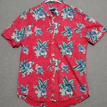 Carbon Men&#39;s Hawaiian Shirt Size XL Red Floral Aloha Short Sleeve Button Up - £17.42 GBP
