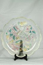 Home Beautiful Joyous Season Round Glass Hostess Platter Bell Bow Holly 14&quot; - £32.82 GBP