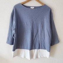 J Jill Blue White Shirt Tunic 3/4 Sleeve Layered Look Linen Cotton Sz P Medium  - £17.56 GBP
