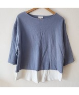 J Jill Blue White Shirt Tunic 3/4 Sleeve Layered Look Linen Cotton Sz P ... - $30.08 CAD