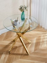 Golden Glass Dining Table: Modern, Space-Saving, Cross Metal Leg - $1,950.36 MXN