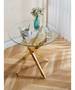 Golden Glass Dining Table: Modern, Space-Saving, Cross Metal Leg - $1,941.93 MXN