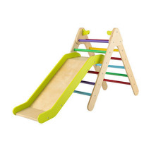 2-in-1 Wooden Triangle Climber Set with Gradient Adjustable Slide-Multic... - £91.96 GBP