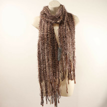 Renee&#39;s NYC Womens Fringed Scarf Brown Tan Chenille Anthopologie Faux Fu... - $25.64