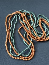Lot of Long Tiny Faux Turquoise &amp; Rusty Pink Round Stone Other Material Bead - £17.60 GBP