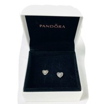 Authentic Pandora Sterling Silver Signature Heart Clear CZ Stud Earrings - £29.79 GBP