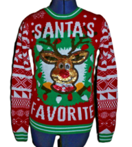 Santas Favorite No Boundaries Ugly  Christmas Sweater Red Sequins Sz M 7... - $15.87