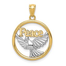 14K Two Tone Gold Polished Peace Dove Pendant Charm Jewelry 21 x 18 mm - £103.83 GBP