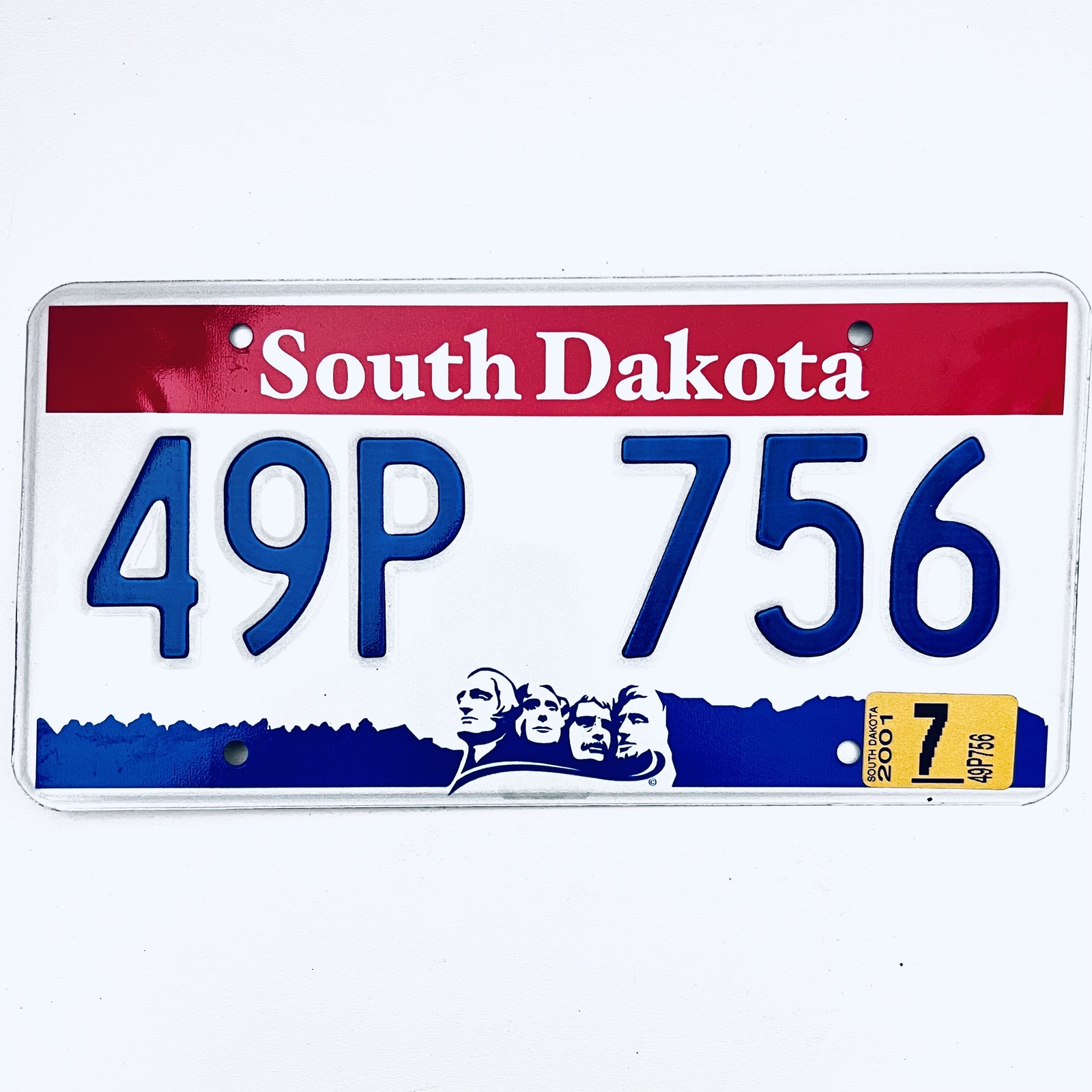 2001 United States South Dakota Great Faces Passenger License Plate 49P 756 - $11.87