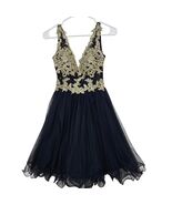 Blondie Nites Whimsigoth Fairy Prom Dress Gold Filigree Navy Tulle Gothi... - $71.99