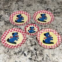 Ohio Art 1950s 5-pc Child Puppy Tin Tea Set Of 4 Larger Plates And One S... - $13.38