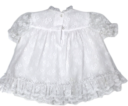 1950s Toddler Party Dress 24M White Lace Overlay Pink Ribbons Ribbons &amp; ... - $49.45