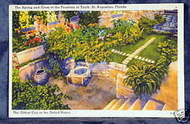 The Spring &amp; Cross Fountain Youth St Augustine, Florida Postcard - $1.75