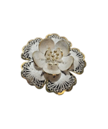 VTG Flower Brooch Stamped 925 White With Gold Trim 1.5&quot; GIFT Boxed Grandma - £20.94 GBP