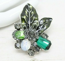 Beautiful Vintage Style Floral Corsage Enamel and Crystal BROOCH Pin Jew... - $14.57