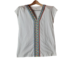 Soft Surroundings Womens XS Izabel Blouse White Cap V Neck Embroidered Boho - £14.38 GBP