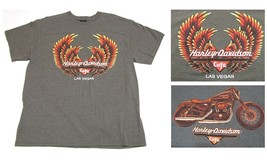Harley Davidson Cafe Las Vegas Men T Shirt Gray  XL Red Wings Motorcycle Graphic - £11.55 GBP