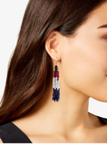 Holiday Lane Gold-Tone Red, White and Blue Seed Bead Tassel Drop Earrings - £12.78 GBP