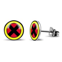 X-MEN Earrings 10mm Round Stud Stainless Steel Post X Men Comics Superhero New - £7.14 GBP