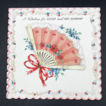 1943 Hallmark Rose Floral Fan Sister Husband Valentine Greeting Card w/ ... - $9.49