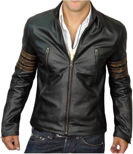 X-Men Origins Wolverine Black Leather Jacket with Distressed Brown Sleeve Rings