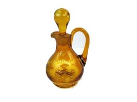 Bohemian Czech Amber Etched Cruet Original Stopper Deer &amp; Trees Design - £13.72 GBP