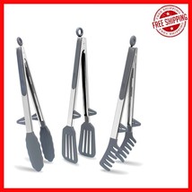 Durable Grey Silicone Tongs Set with Stainless Steel - Heat Resistant &amp; ... - $25.21