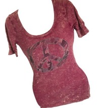 FANG Top Ribbed Peace Sign Distressed look Size Small Scoop Neck shirt - £11.93 GBP