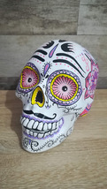 Painted Human Skull Dia De Muertos Day Of The Dead Ceramic Mexican Sugar Skull - £135.86 GBP