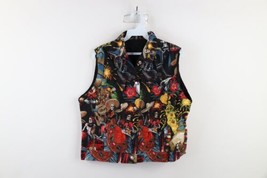 Vintage 90s Streetwear Womens Medium Sugar Skull Mexican Button Vest Jacket - £45.77 GBP