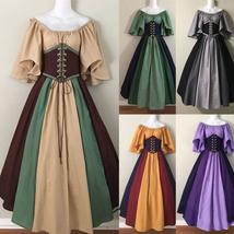 European American Medieval Retro Contrast Color Stitching Flying Sleeves Lace-up - £60.18 GBP