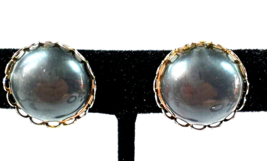 Vintage Silver Color &amp; Grey Cabochon Screw Back Earrings - £10.03 GBP