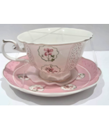 Park Chateau Pink Shabby Chic Floral Tea Cup &amp; Saucer NEW - $26.99