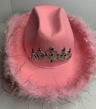 Adult Light up Pink Cowboy Hat with Tiara and Feathers, Cowgirl Hat with Crown - £10.24 GBP