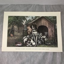 1979 Travelers Calendar Currier &amp; Ives Print 11x16” Dog With Puppies Chicken Hen - $9.95