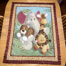 Nursery Baby Blanket Jungle Babies Handmade Quilt 3D Accents Satin Trim 34x44 - £45.41 GBP