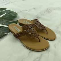 Brighton Womens T-Strap Sandals Size 9 Brown Leather Perforated Low Wedge - $697.11 MXN